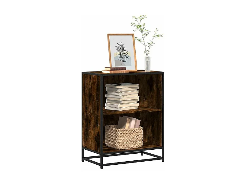 Petite étagère bibliothèque 2 niveaux Kalvani - Bois et metal noir-Couleur Marron fumé-Largeur 60 cm