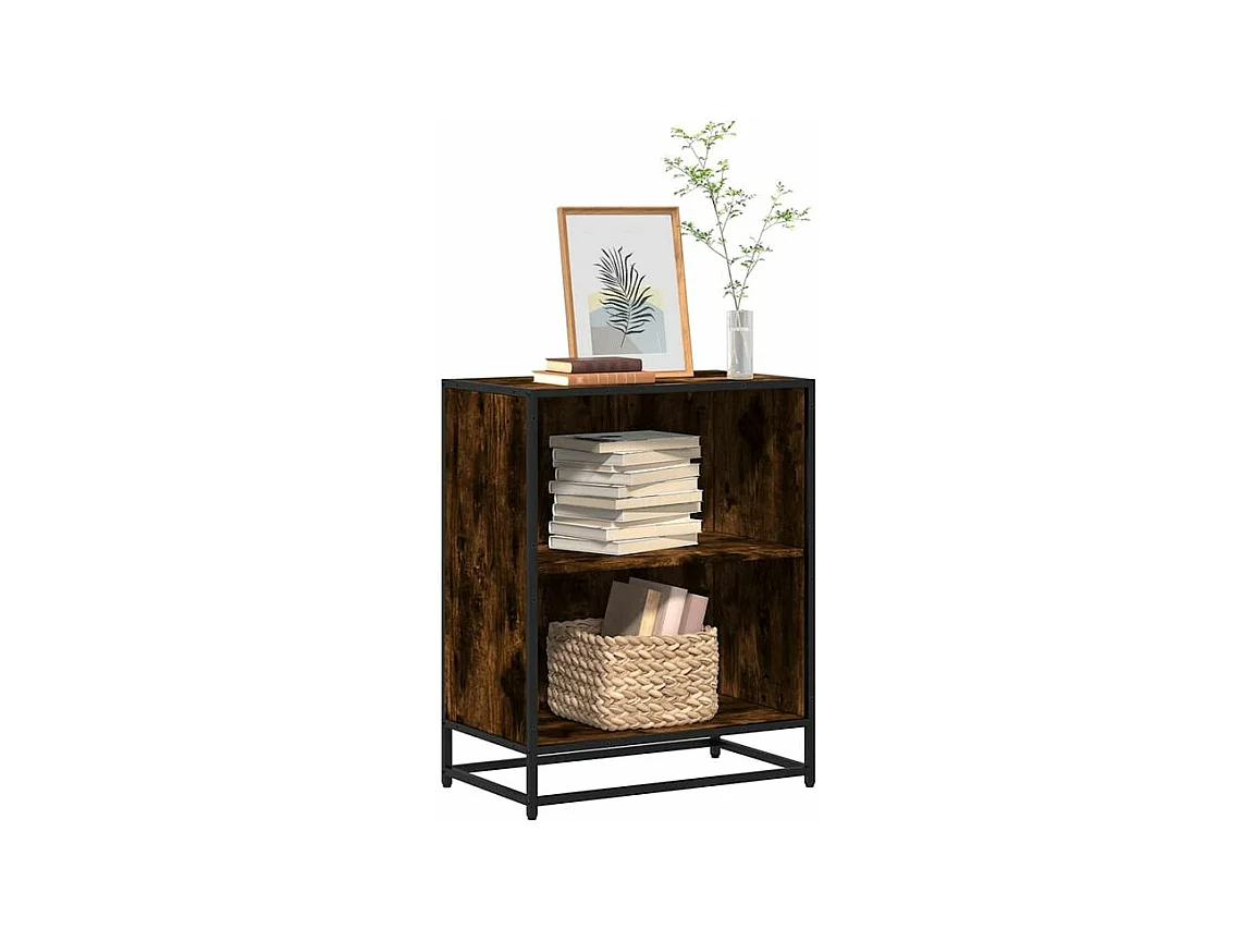 Petite étagère bibliothèque 2 niveaux Kalvani - Bois et metal noir-Couleur Marron fumé-Largeur 60 cm