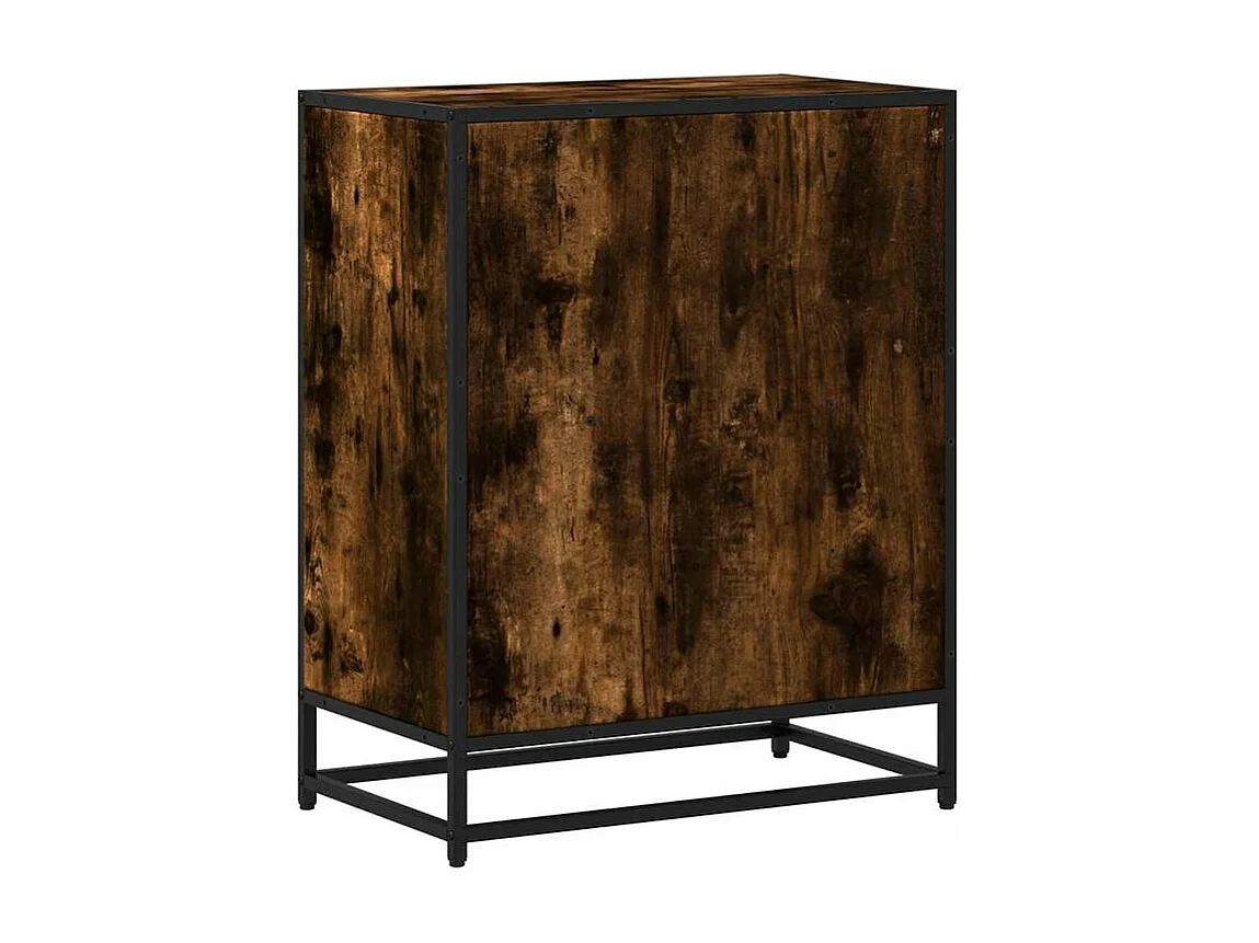 Petite étagère bibliothèque 2 niveaux Kalvani - Bois et metal noir-Couleur Marron fumé-Largeur 60 cm