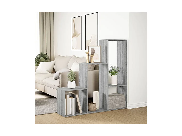 Étagère bibliothèque escalier Palino 123cm - 4 niches-Couleur Chêne gris