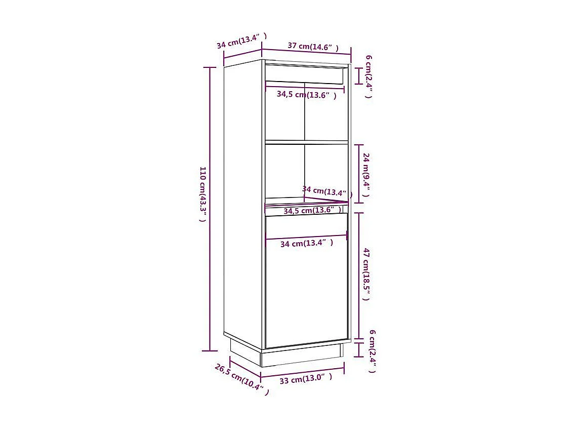 Meuble de rangement 1 porte 1 étagère Loupia 37cm - Bois pin massif-Couleur Gris
