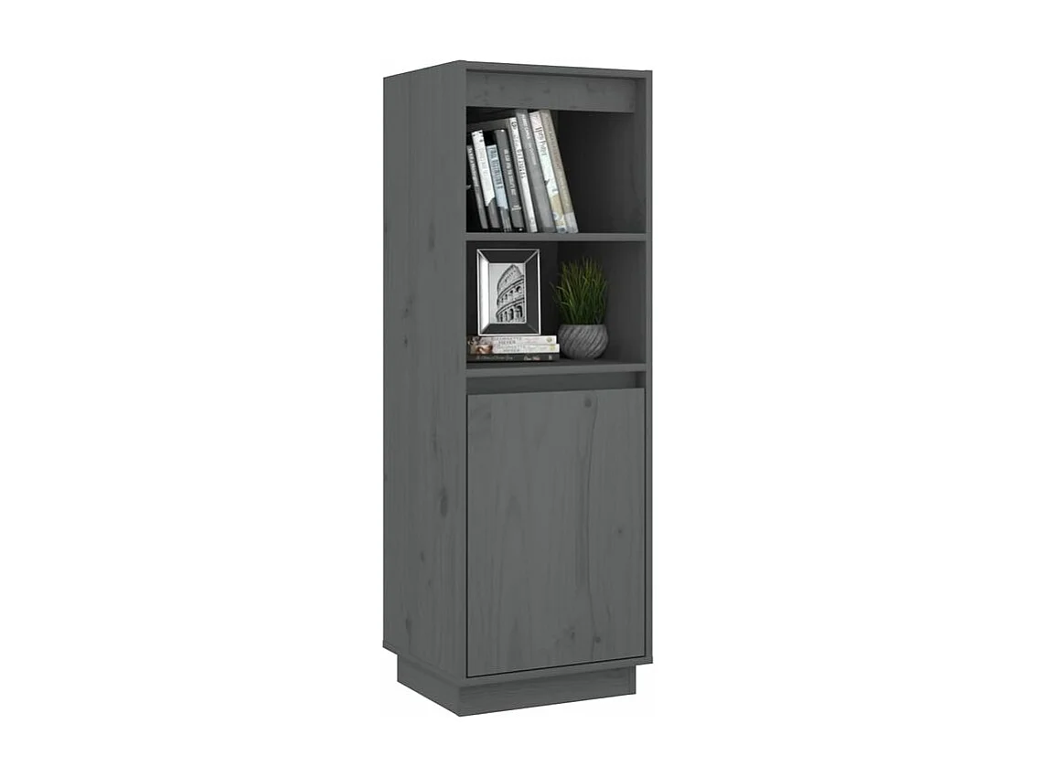 Meuble de rangement 1 porte 1 étagère Loupia 37cm - Bois pin massif-Couleur Gris