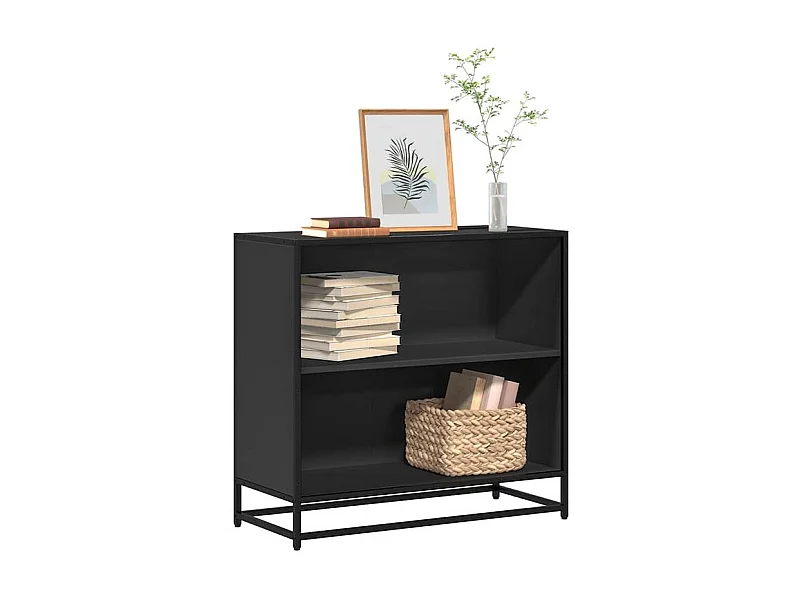 Petite étagère bibliothèque 2 niveaux Kalvani - Bois et metal noir-Couleur Noir-Largeur 80 cm