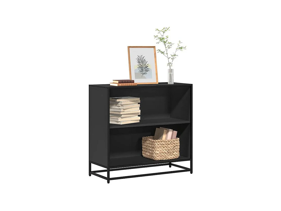 Petite étagère bibliothèque 2 niveaux Kalvani - Bois et metal noir-Couleur Noir-Largeur 80 cm