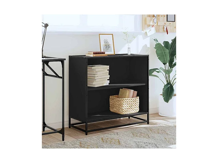 Petite étagère bibliothèque 2 niveaux Kalvani - Bois et metal noir-Couleur Noir-Largeur 80 cm