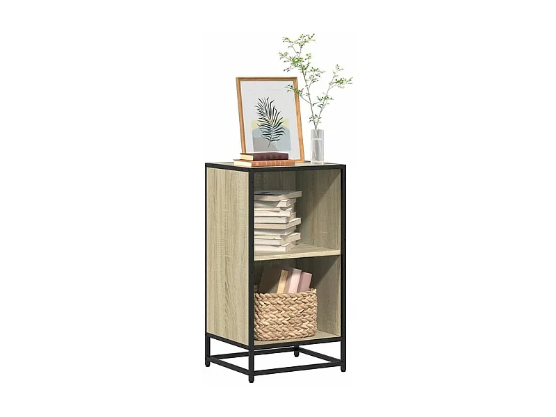 Petite étagère bibliothèque 2 niveaux Kalvani - Bois et metal noir-Couleur Chêne clair-Largeur 40 cm