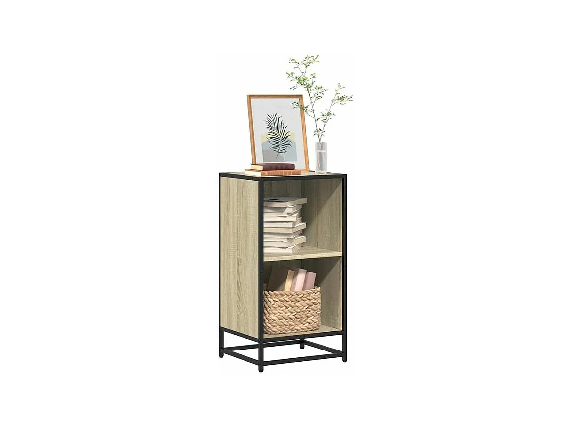 Petite étagère bibliothèque 2 niveaux Kalvani - Bois et metal noir-Couleur Chêne clair-Largeur 40 cm