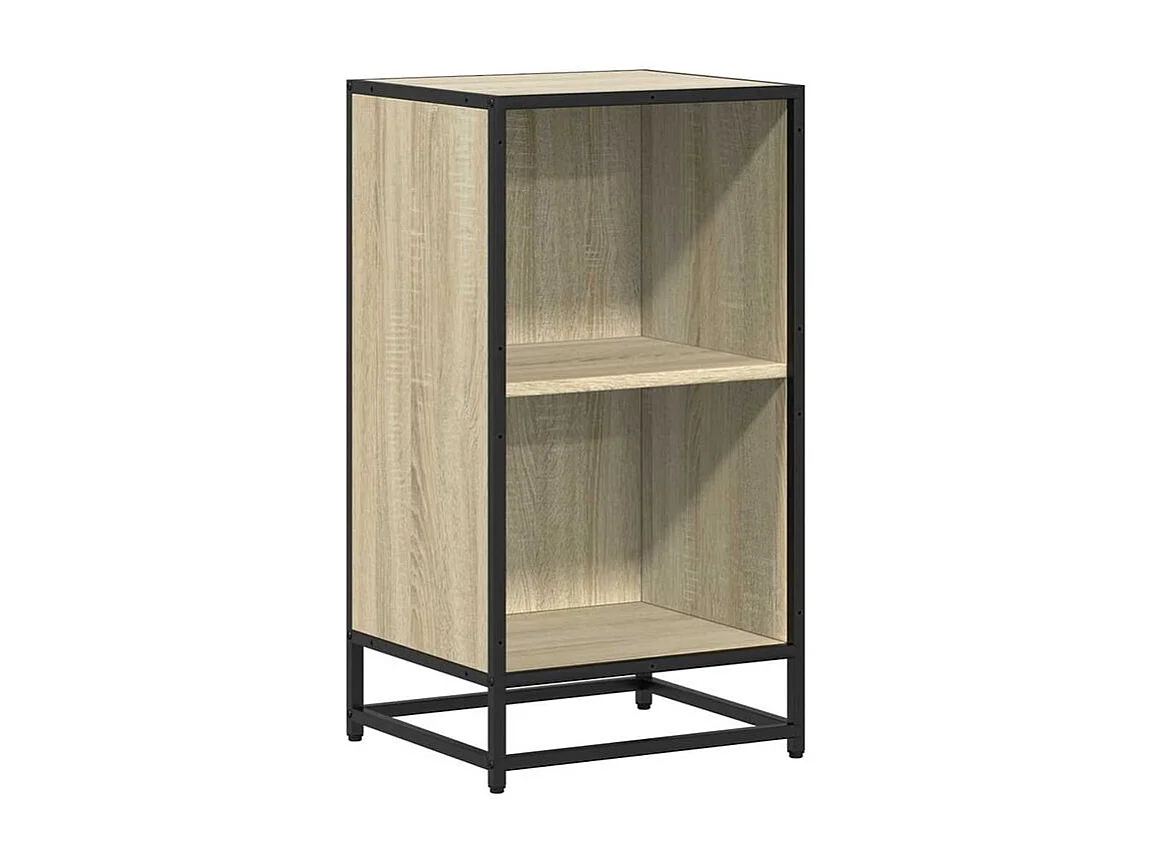 Petite étagère bibliothèque 2 niveaux Kalvani - Bois et metal noir-Couleur Chêne clair-Largeur 40 cm