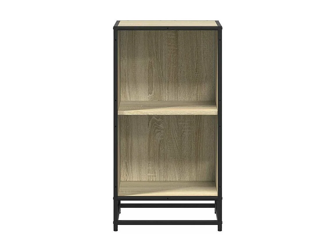 Petite étagère bibliothèque 2 niveaux Kalvani - Bois et metal noir-Couleur Chêne clair-Largeur 40 cm