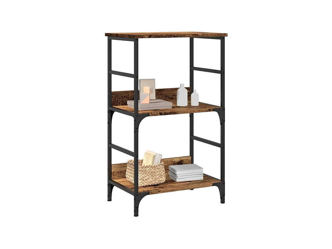 Petite étagère bibliothèque bois et métal Kano 50cm - Style industriel-Marron noisette