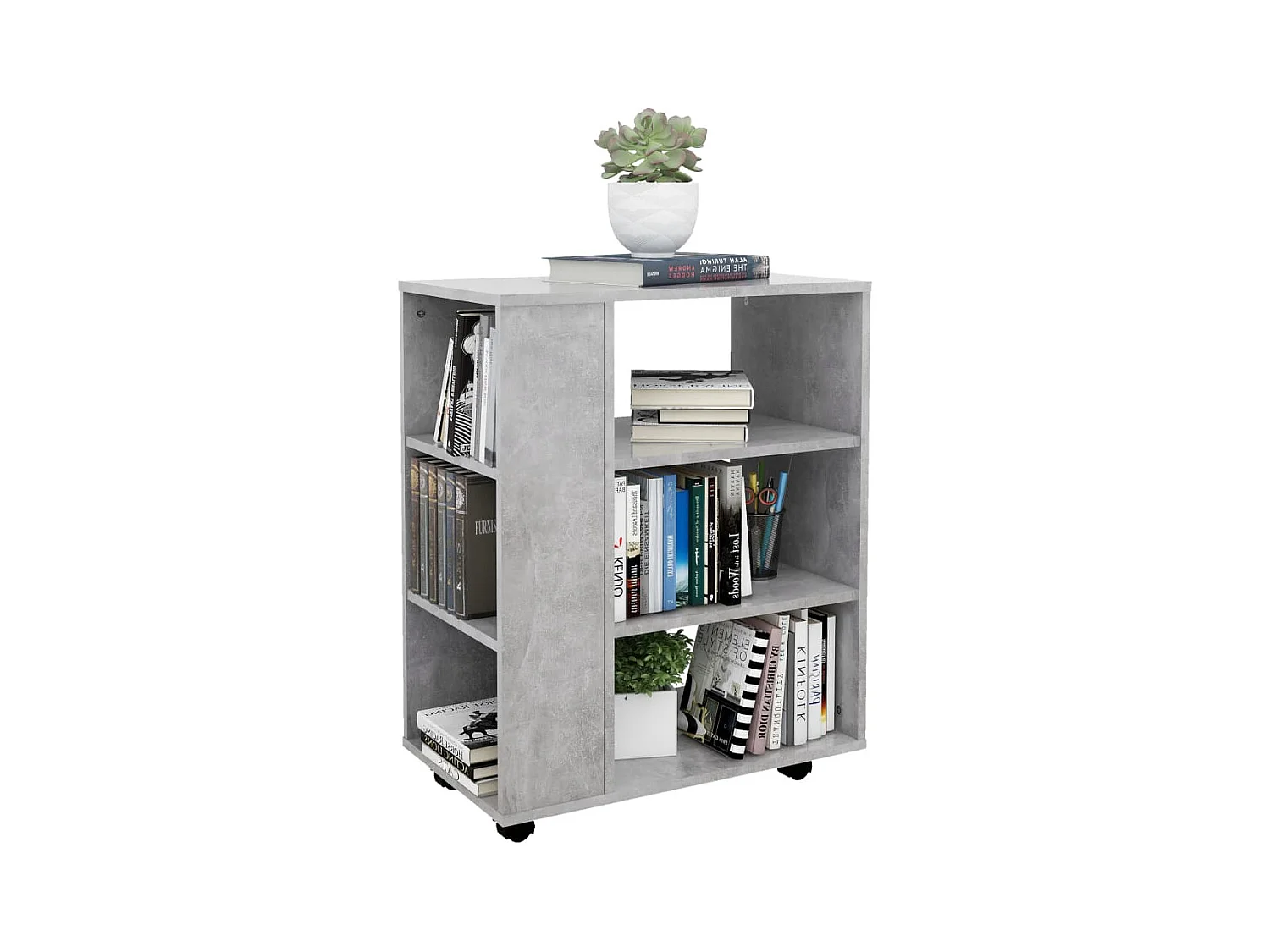 Petit meuble de rangement sur roulettes kazok 60cm – Sobre et pratique-Couleur Gris béton