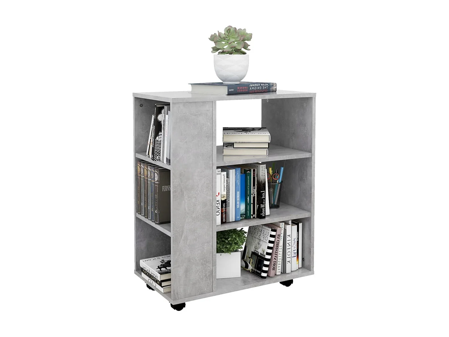 Petit meuble de rangement sur roulettes kazok 60cm – Sobre et pratique-Couleur Gris béton