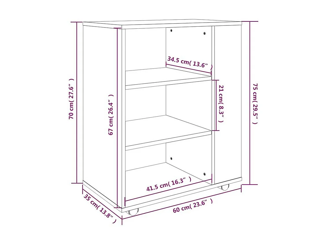 Petit meuble de rangement sur roulettes kazok 60cm – Sobre et pratique-Couleur Gris béton
