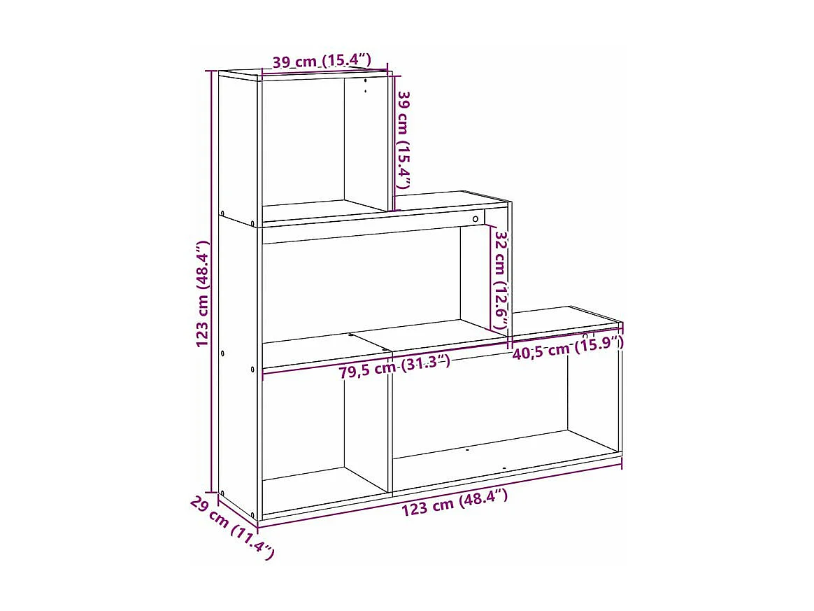 Étagère bibliothèque escalier Palino 123cm - 4 niches-Couleur Blanc