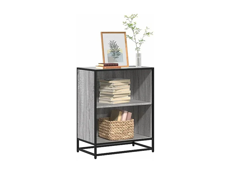 Petite étagère bibliothèque 2 niveaux Kalvani - Bois et metal noir-Couleur Chêne gris-Largeur 60 cm
