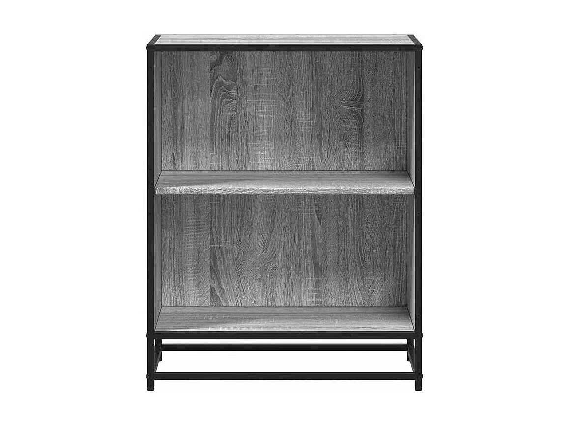 Petite étagère bibliothèque 2 niveaux Kalvani - Bois et metal noir-Couleur Chêne gris-Largeur 60 cm
