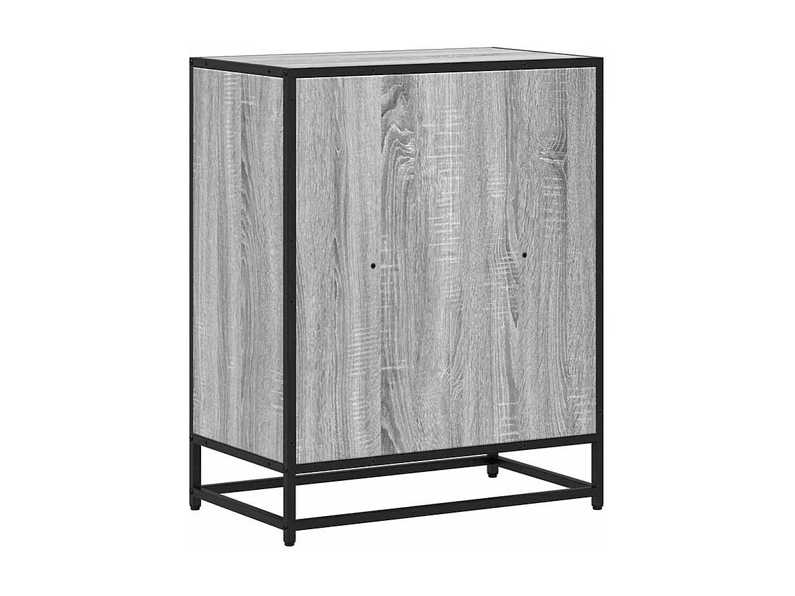 Petite étagère bibliothèque 2 niveaux Kalvani - Bois et metal noir-Couleur Chêne gris-Largeur 60 cm