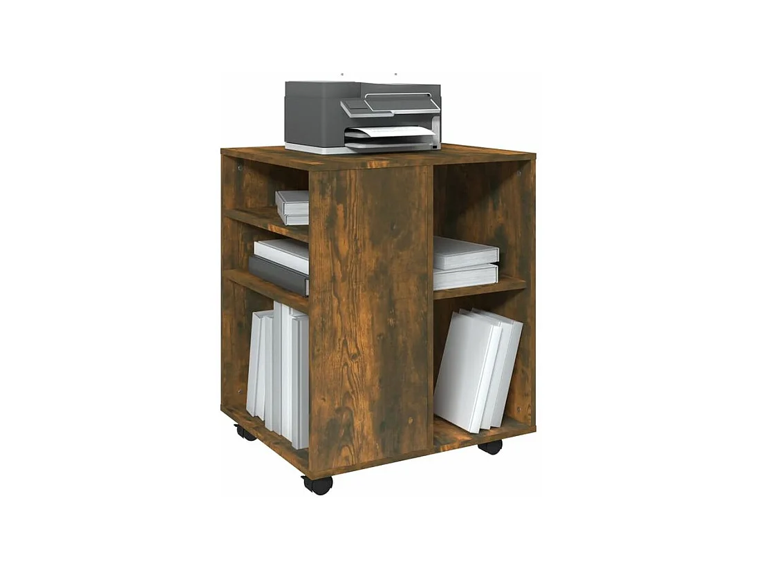 Petit meuble de rangement sur roulettes Burok 60cm – Discret et pratique-Couleur Marron fumé