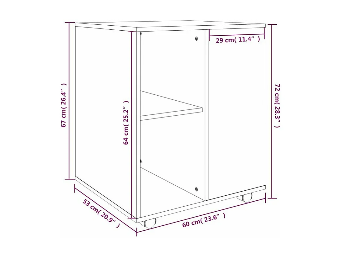 Petit meuble de rangement sur roulettes Burok 60cm – Discret et pratique-Couleur Marron fumé