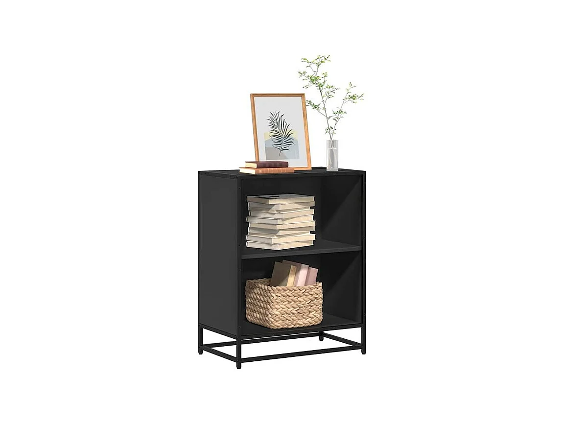 Petite étagère bibliothèque 2 niveaux Kalvani - Bois et metal noir-Couleur Noir-Largeur 60 cm