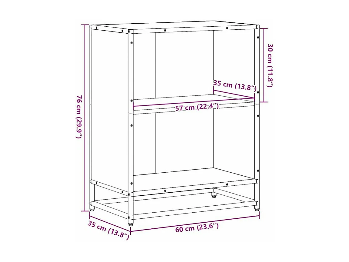 Petite étagère bibliothèque 2 niveaux Kalvani - Bois et metal noir-Couleur Noir-Largeur 60 cm