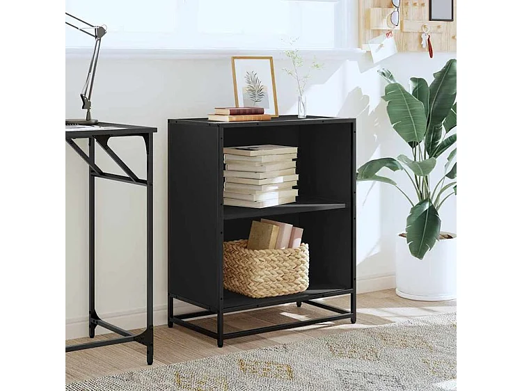 Petite étagère bibliothèque 2 niveaux Kalvani - Bois et metal noir-Couleur Noir-Largeur 60 cm