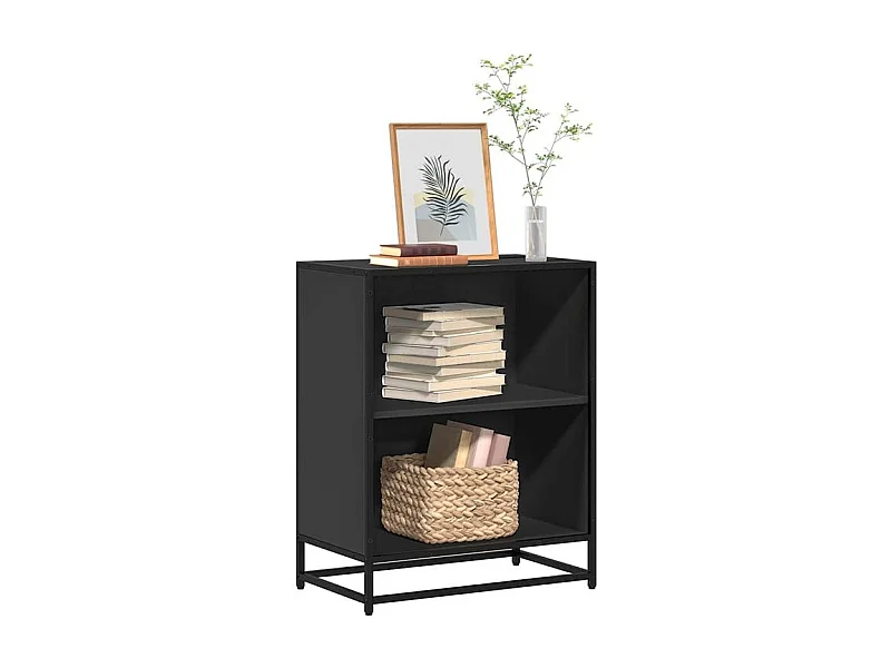 Petite étagère bibliothèque 2 niveaux Kalvani - Bois et metal noir-Couleur Noir-Largeur 60 cm