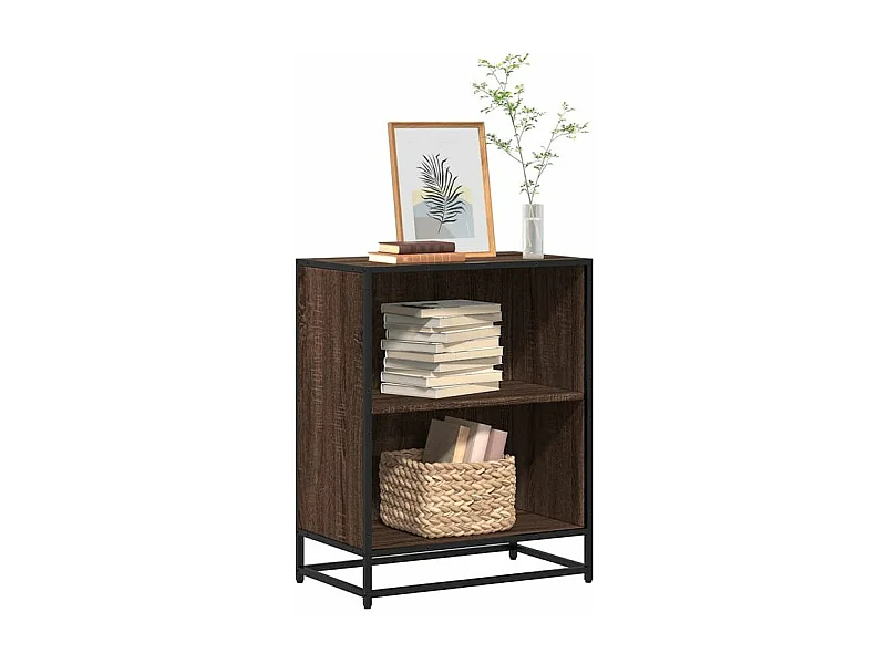 Petite étagère bibliothèque 2 niveaux Kalvani - Bois et metal noir-Couleur Noyer-Largeur 60 cm