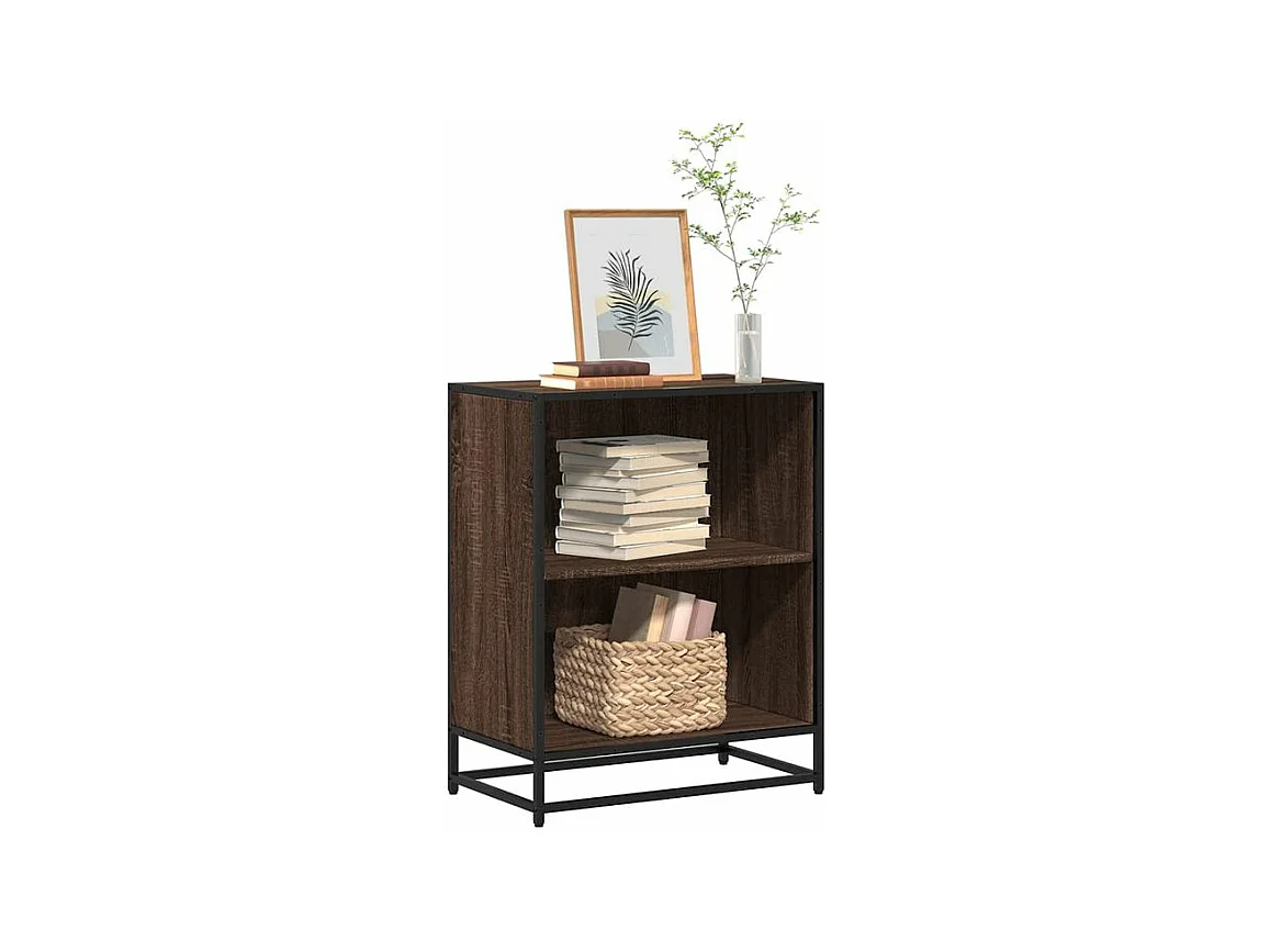 Petite étagère bibliothèque 2 niveaux Kalvani - Bois et metal noir-Couleur Noyer-Largeur 60 cm