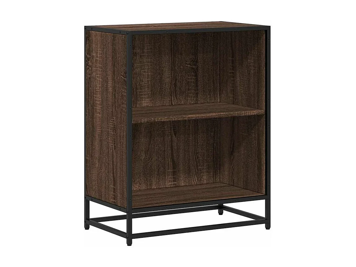 Petite étagère bibliothèque 2 niveaux Kalvani - Bois et metal noir-Couleur Noyer-Largeur 60 cm