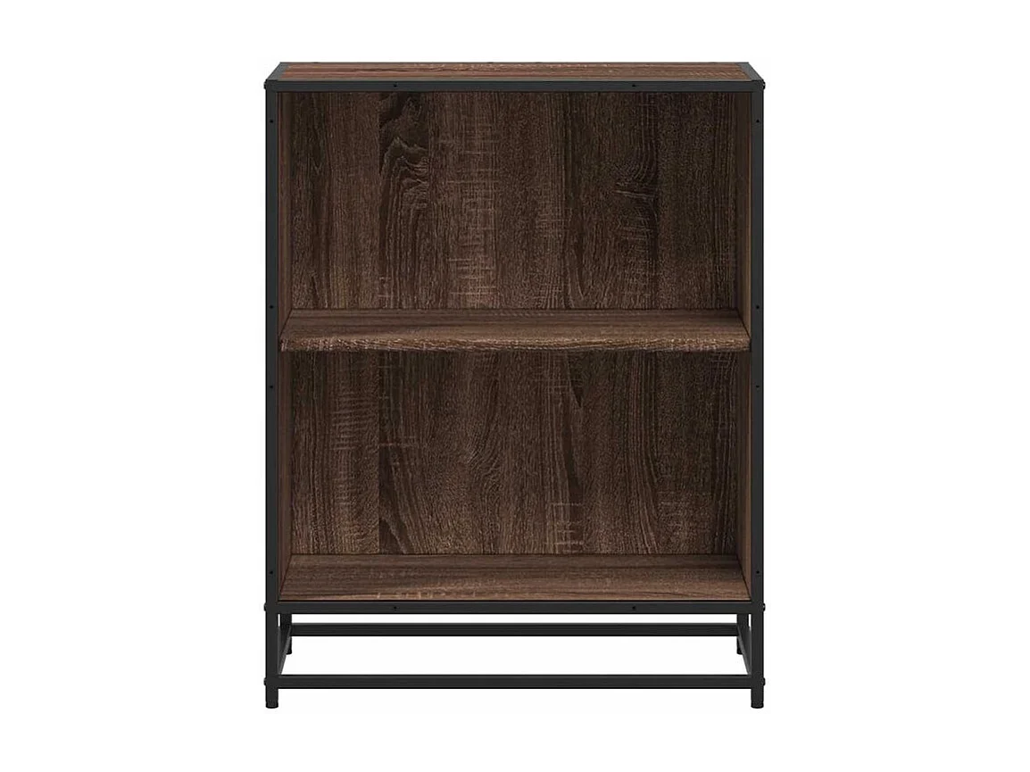 Petite étagère bibliothèque 2 niveaux Kalvani - Bois et metal noir-Couleur Noyer-Largeur 60 cm