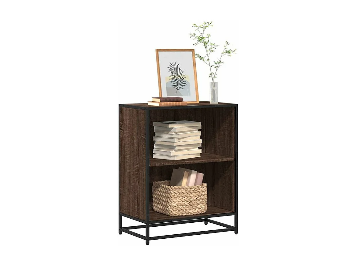 Petite étagère bibliothèque 2 niveaux Kalvani - Bois et metal noir-Couleur Noyer-Largeur 60 cm