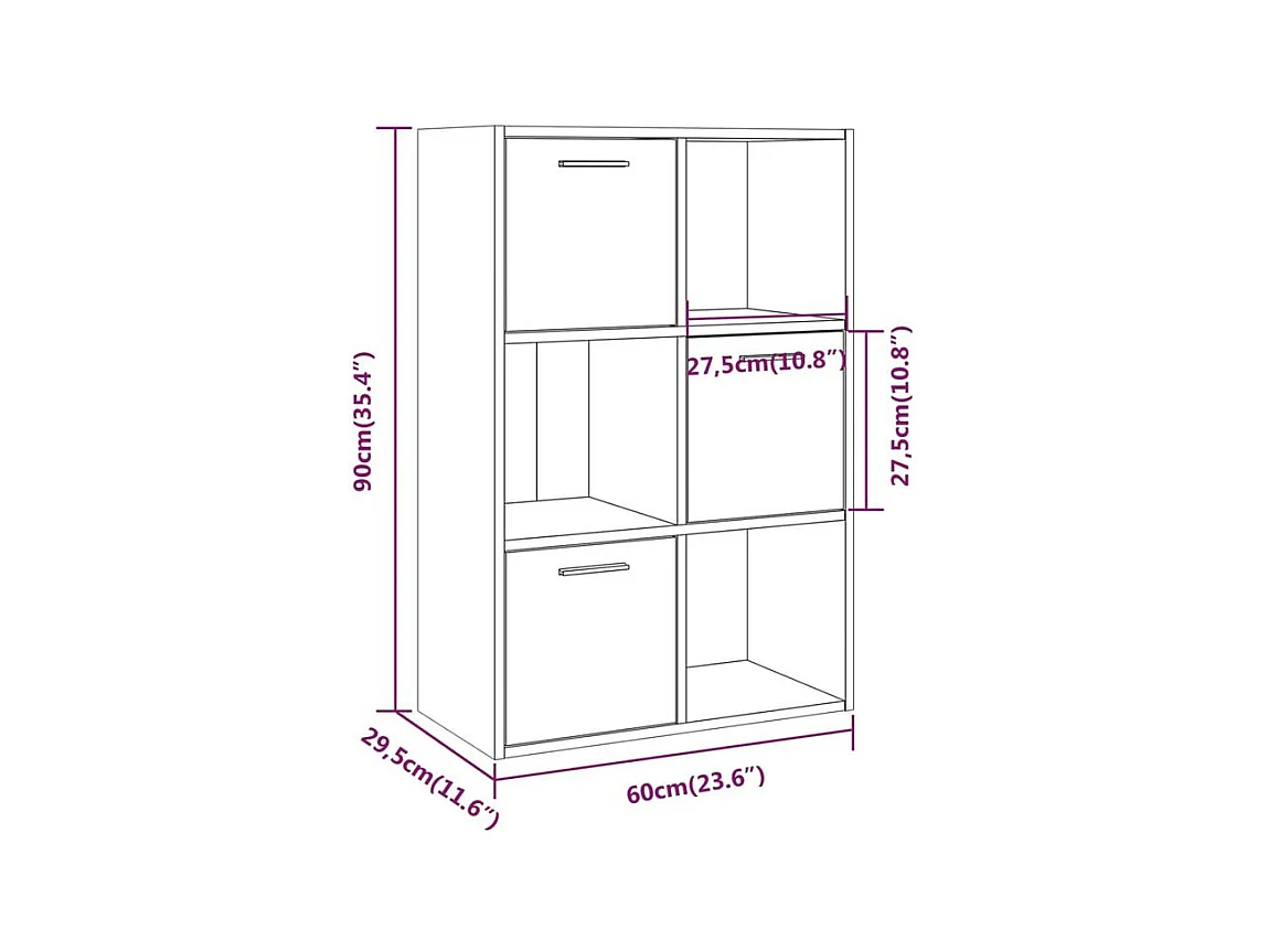 Meuble de rangement Doka 60cm - 3 niches 3 portes-Couleur Noyer
