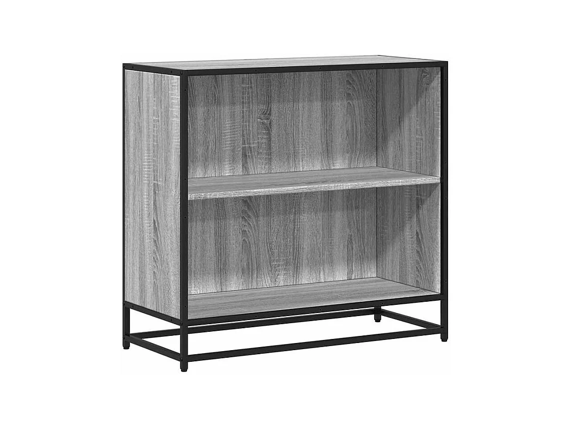 Petite étagère bibliothèque 2 niveaux Kalvani - Bois et metal noir-Couleur Chêne gris-Largeur 80 cm