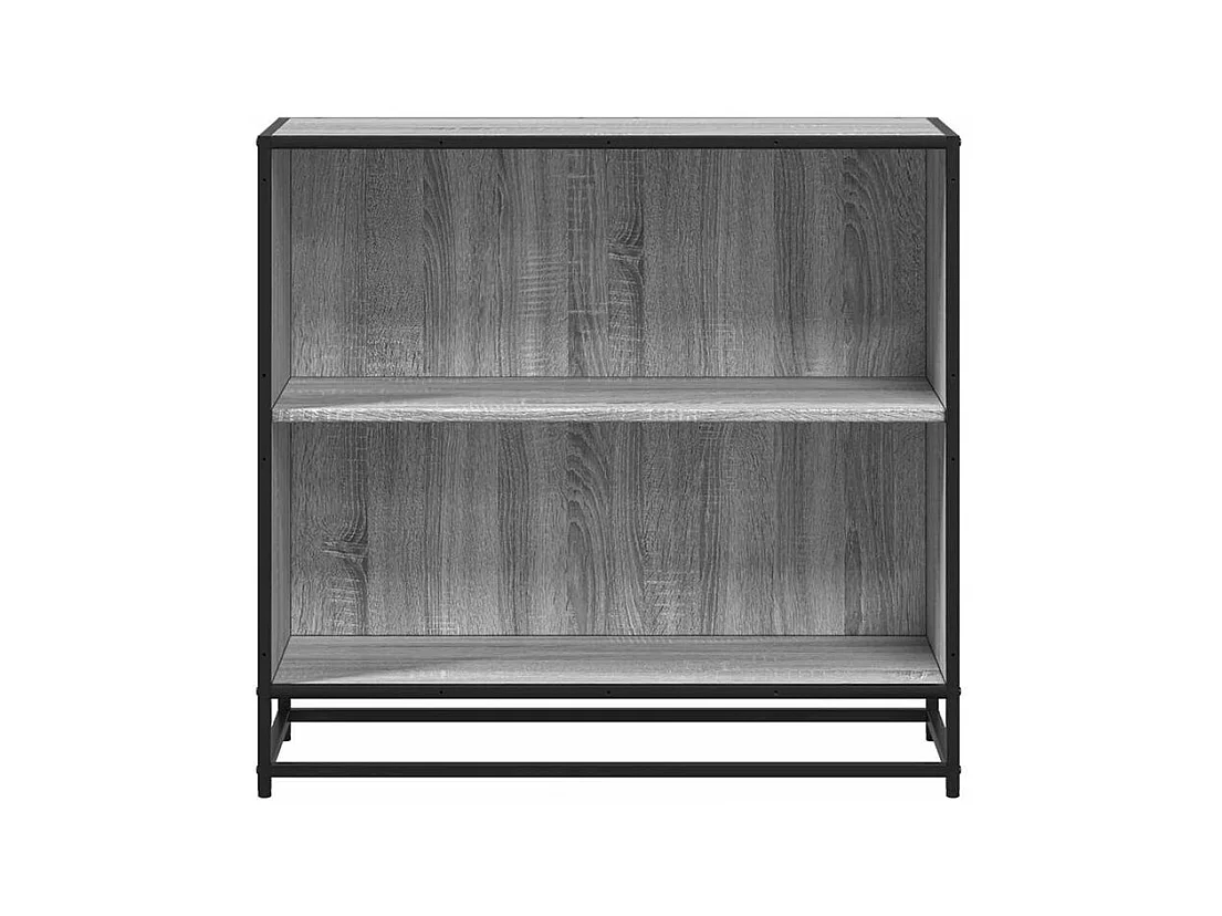 Petite étagère bibliothèque 2 niveaux Kalvani - Bois et metal noir-Couleur Chêne gris-Largeur 80 cm
