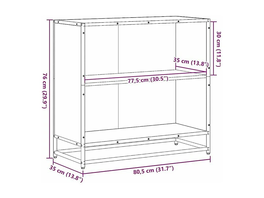 Petite étagère bibliothèque 2 niveaux Kalvani - Bois et metal noir-Couleur Chêne gris-Largeur 80 cm