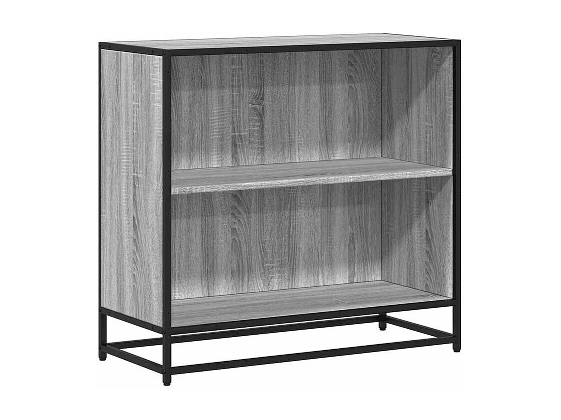 Petite étagère bibliothèque 2 niveaux Kalvani - Bois et metal noir-Couleur Chêne gris-Largeur 80 cm