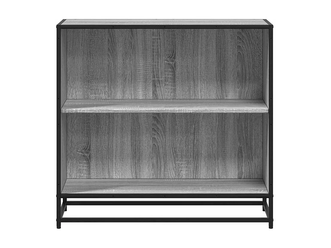 Petite étagère bibliothèque 2 niveaux Kalvani - Bois et metal noir-Couleur Chêne gris-Largeur 80 cm