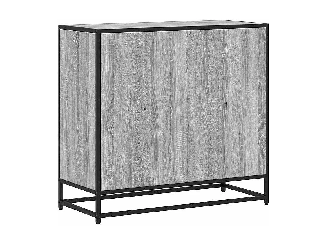 Petite étagère bibliothèque 2 niveaux Kalvani - Bois et metal noir-Couleur Chêne gris-Largeur 80 cm