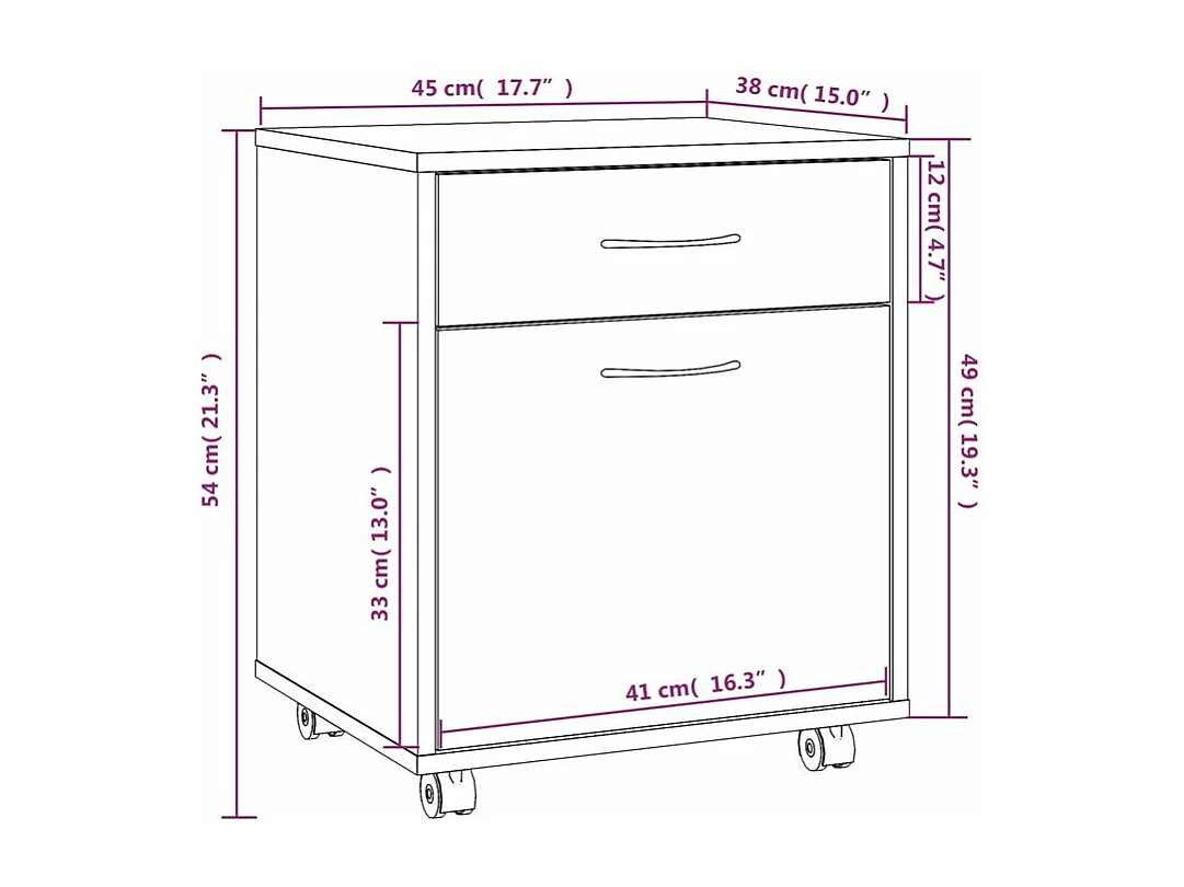 Armoire roulante Chêne marron 45x38x54 Bois d'ingénierie