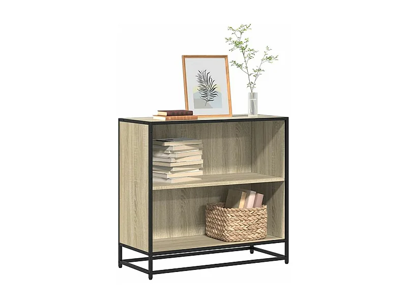 Petite étagère bibliothèque 2 niveaux Kalvani - Bois et metal noir-Couleur Chêne clair-Largeur 80 cm