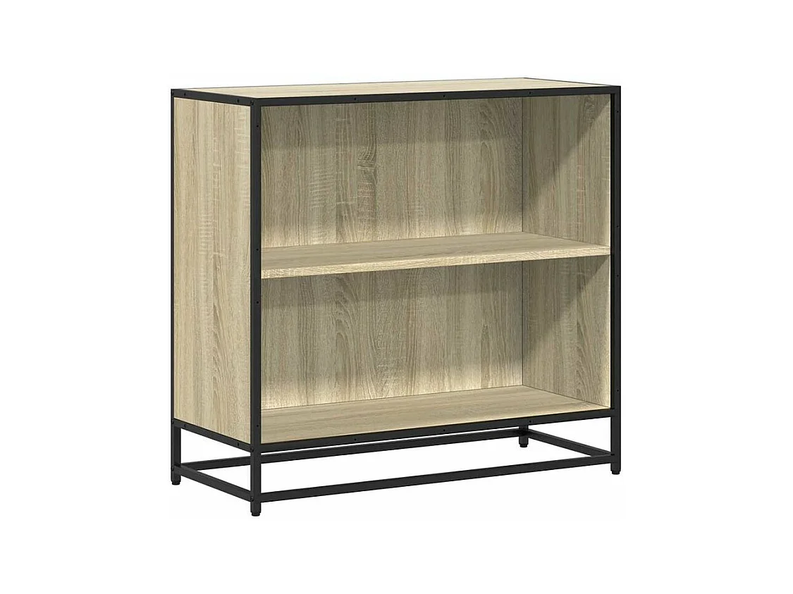 Petite étagère bibliothèque 2 niveaux Kalvani - Bois et metal noir-Couleur Chêne clair-Largeur 80 cm
