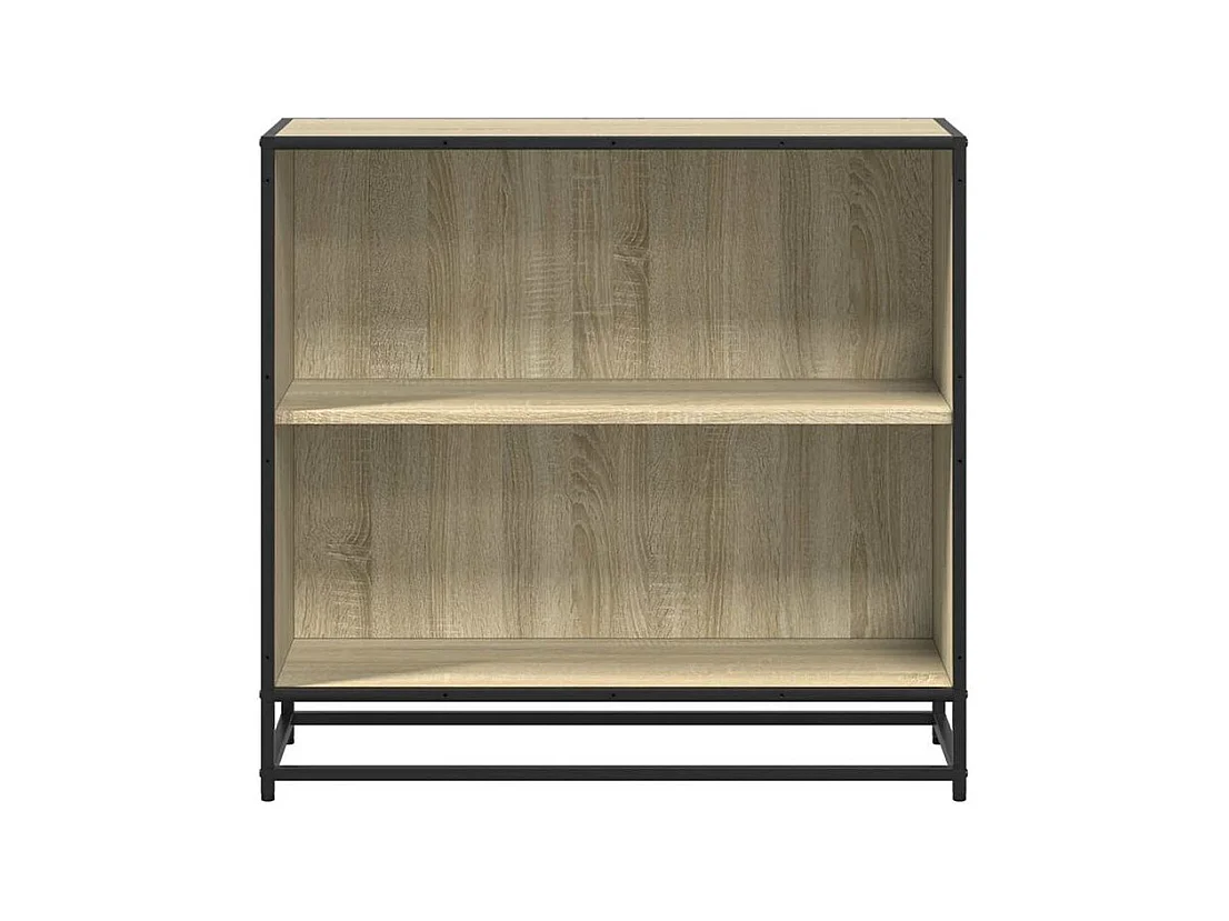 Petite étagère bibliothèque 2 niveaux Kalvani - Bois et metal noir-Couleur Chêne clair-Largeur 80 cm