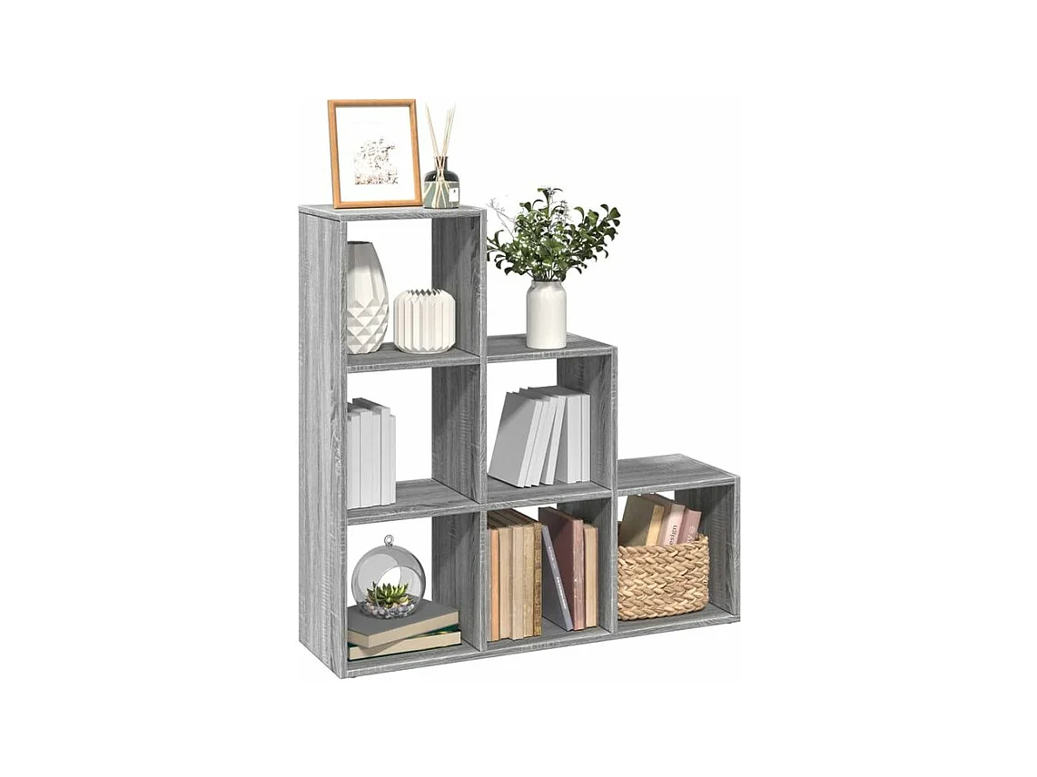 Étagère bibliothèque escalier 3 niveaux Kato 99cm - 6 niches-Couleur Chêne gris