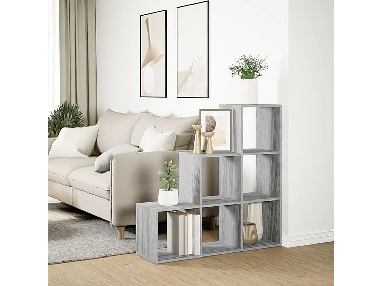 Étagère bibliothèque escalier 3 niveaux Kato 99cm - 6 niches-Couleur Chêne gris