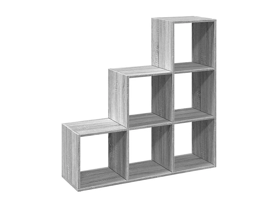 Étagère bibliothèque escalier 3 niveaux Kato 99cm - 6 niches-Couleur Chêne gris
