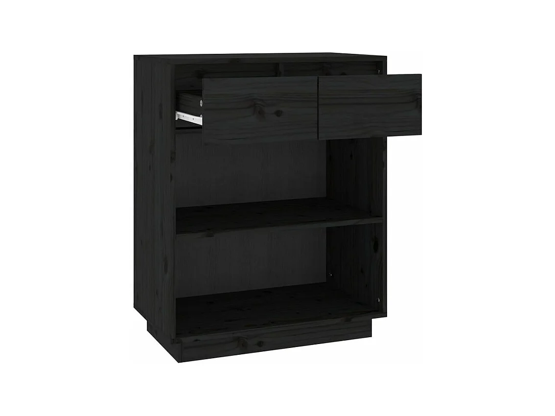 Petite étagère avec 2 tiroirs en bois massif de pin – Collection Vizion-Couleur Noir