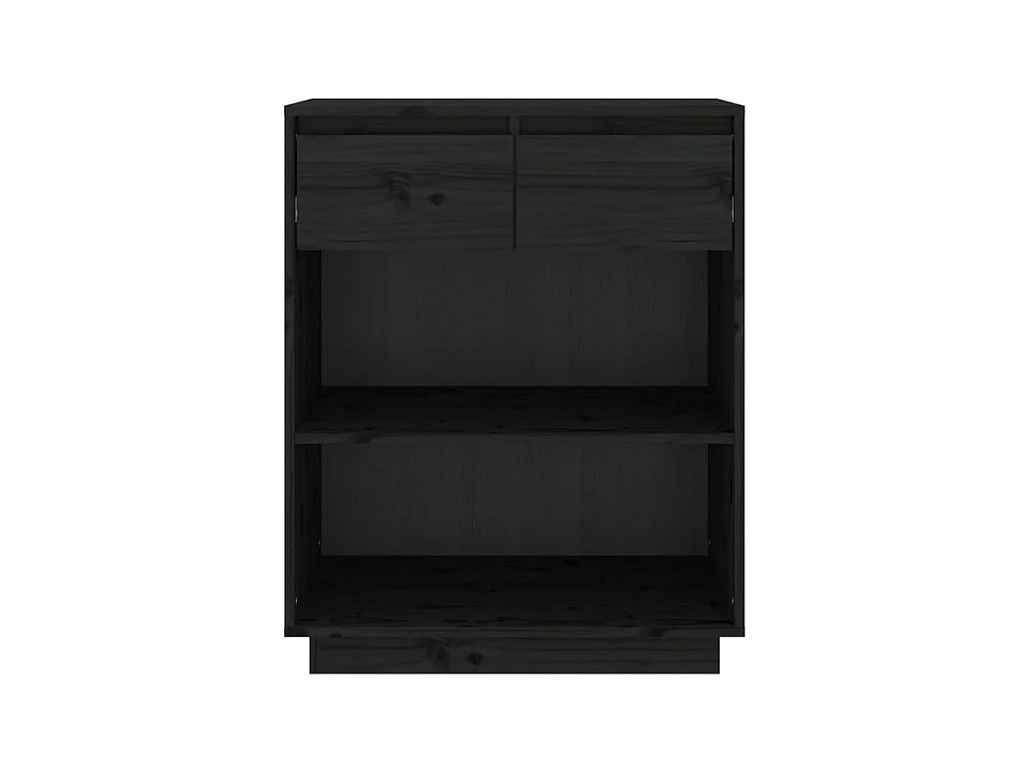 Petite étagère avec 2 tiroirs en bois massif de pin – Collection Vizion-Couleur Noir