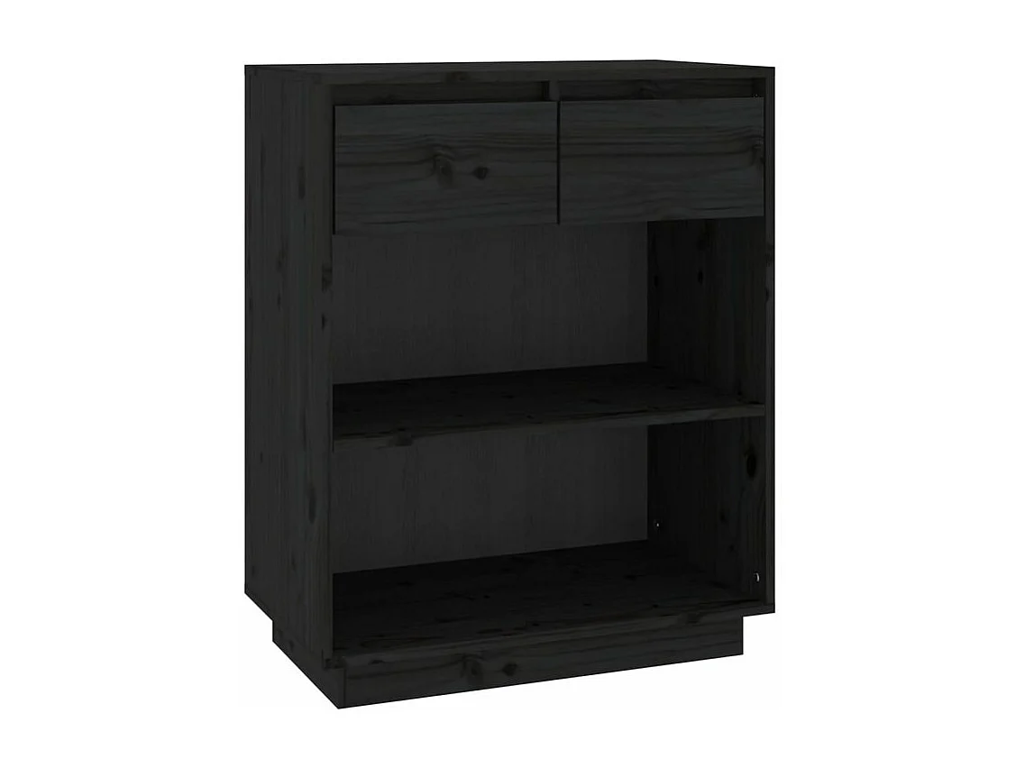 Petite étagère avec 2 tiroirs en bois massif de pin – Collection Vizion-Couleur Noir