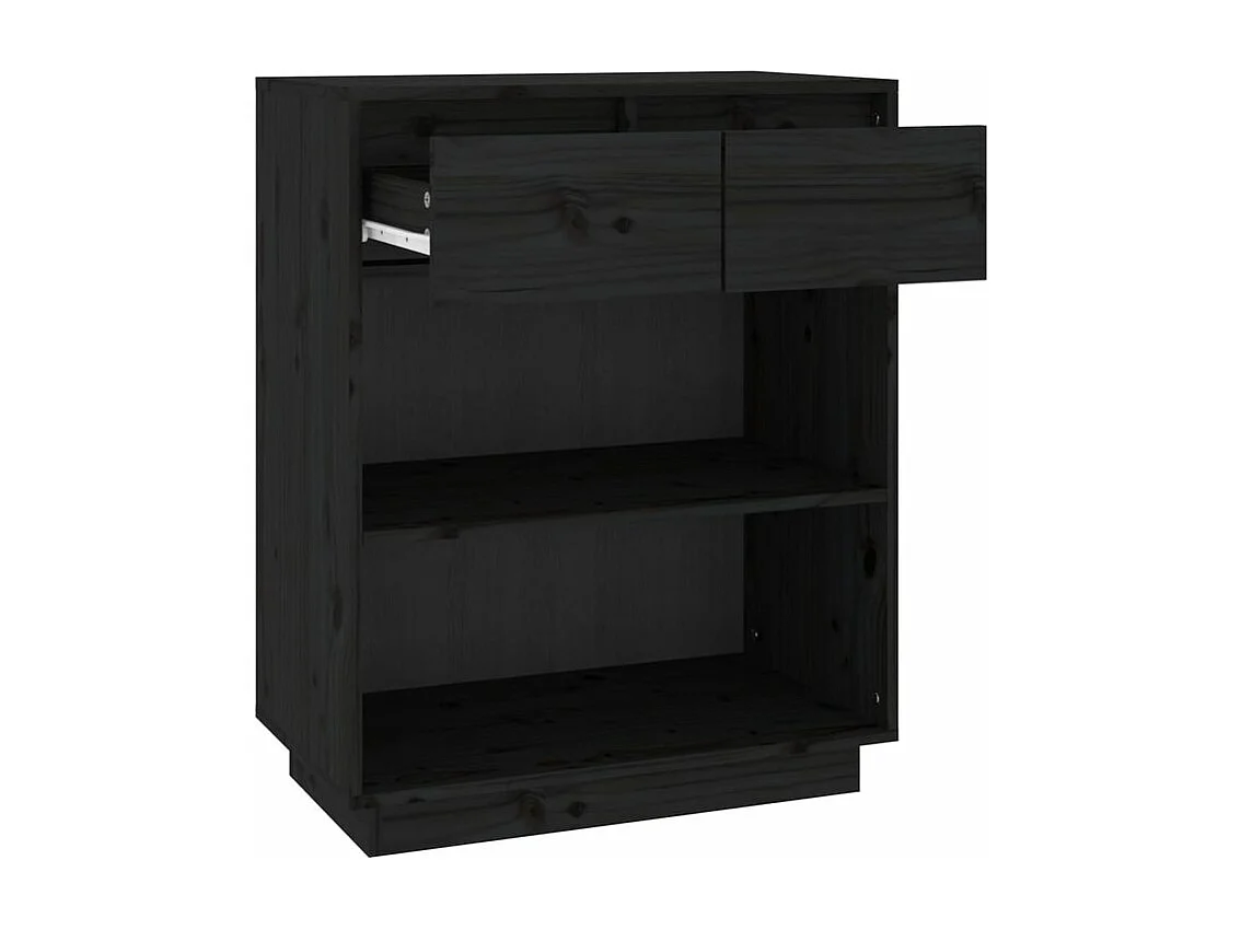 Petite étagère avec 2 tiroirs en bois massif de pin – Collection Vizion-Couleur Noir